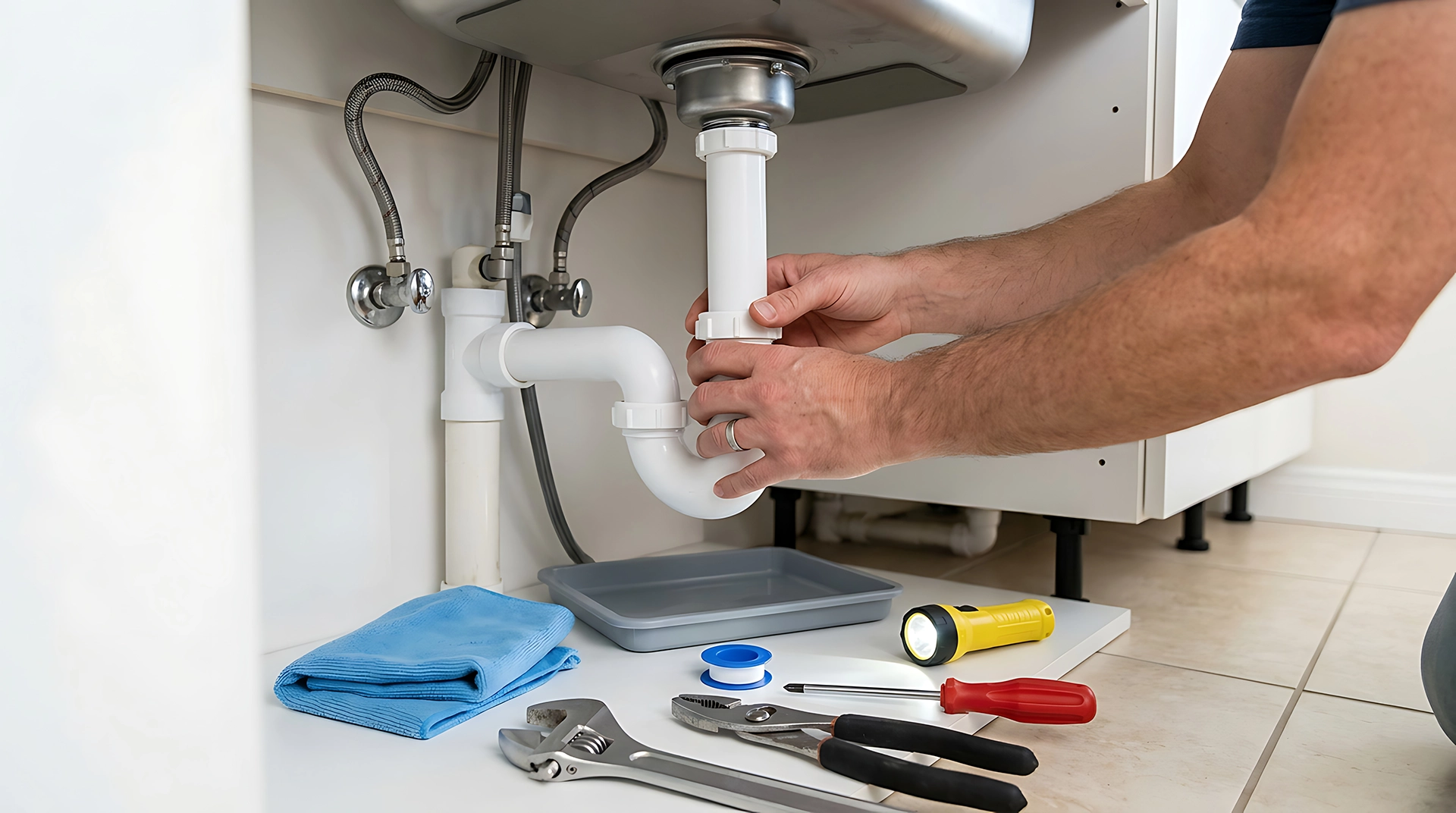 Sink drain and P-trap repair
